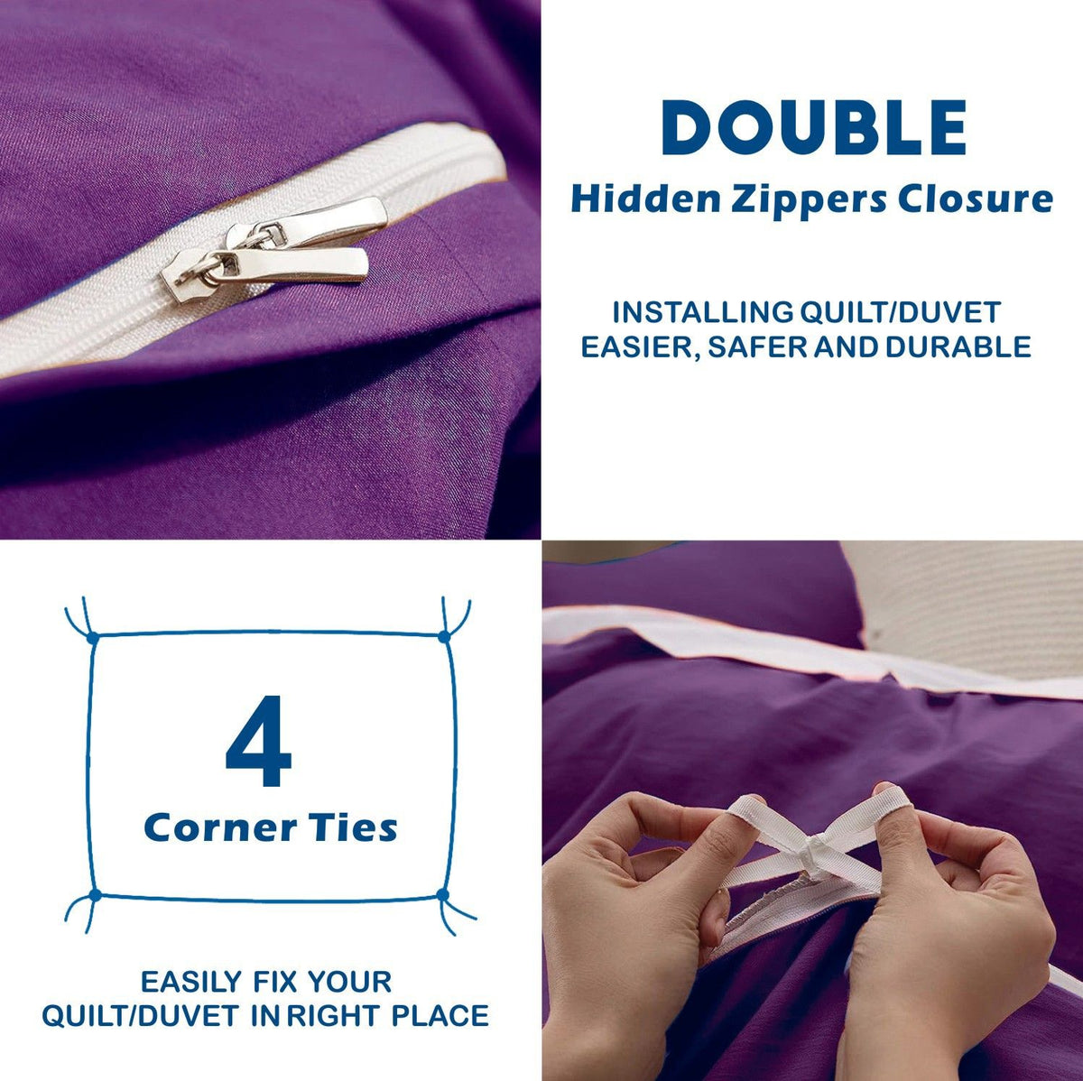 3 Piece Hotel Soft Microfiber Quilt Cover Set-2000TC Duvet/Donna Cover Set & Pillowcases -1 Quilt Cover Zipper Closure & 1 x Pillowcases-Breathable Bedding - Wrinkle, Fade, Stain Resistant(Purple,Double)