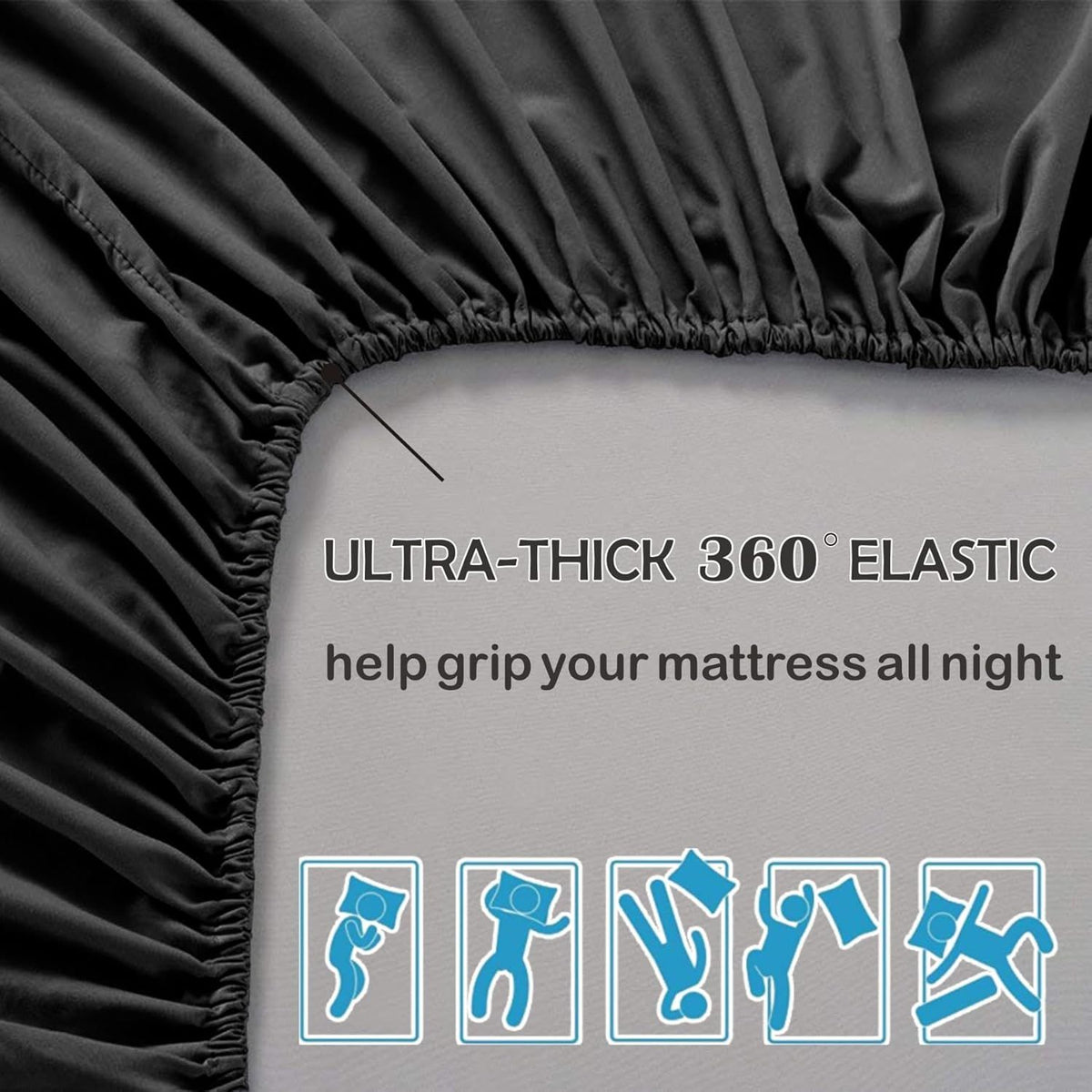 3 Piece Fitted Sheet Set- Fitted Sheet & Pillowcases -Breathable Bedding - Wrinkle, Fade, Stain Resistant- 40cm Deep Pocket Fitted Bed Sheet Set(Black,Double)