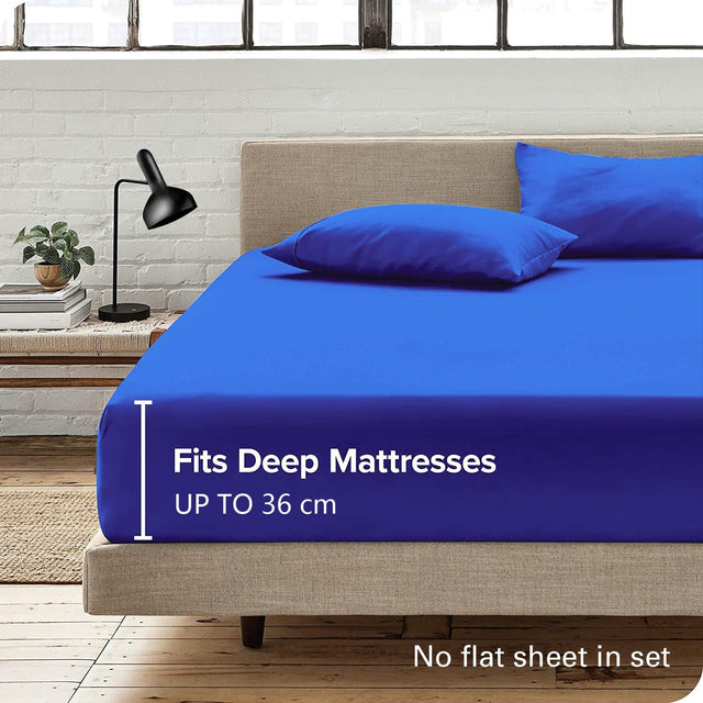 3 Piece Fitted Sheet Set- Fitted Sheet & Pillowcases -Breathable Bedding - Wrinkle, Fade, Stain Resistant- 40cm Deep Pocket Fitted Bed Sheet Set(Royal blue,Double)