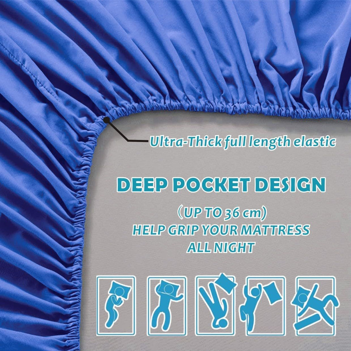3 Piece Fitted Sheet Set- Fitted Sheet & Pillowcases -Breathable Bedding - Wrinkle, Fade, Stain Resistant- 40cm Deep Pocket Fitted Bed Sheet Set(Royal blue,Double)