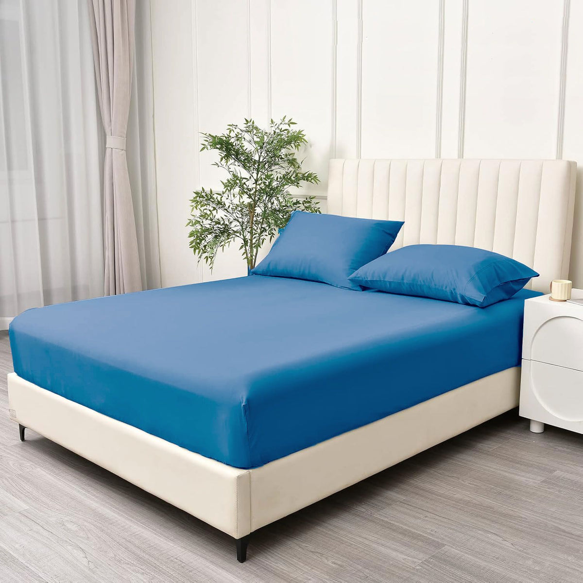 3 Piece Fitted Sheet Set- Fitted Sheet & Pillowcases -Breathable Bedding - Wrinkle, Fade, Stain Resistant- 40cm Deep Pocket Fitted Bed Sheet Set(Ocean,Double)