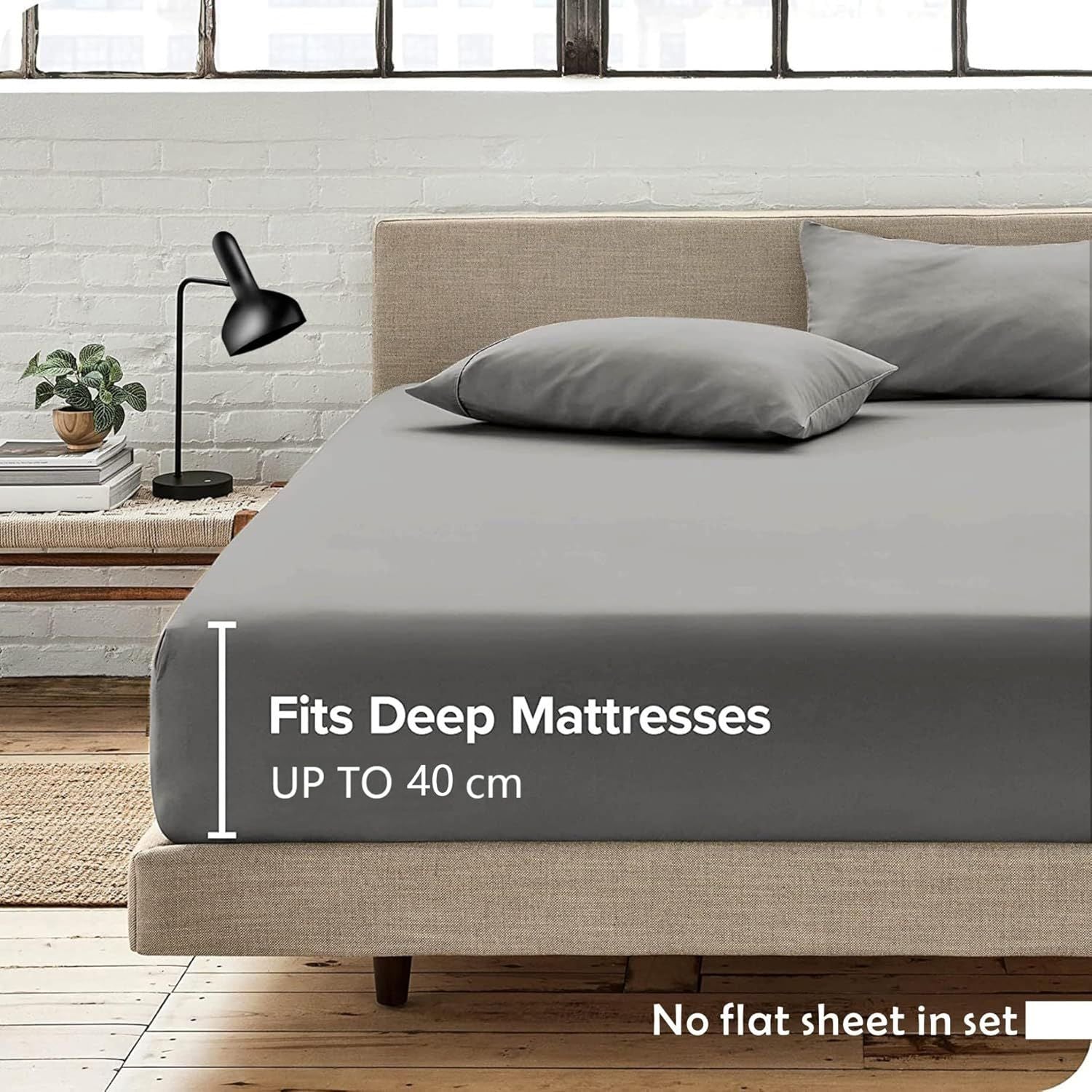 3 Piece Fitted Sheet Set- Fitted Sheet & Pillowcases -Breathable Bedding - Wrinkle, Fade, Stain Resistant- 40cm Deep Pocket Fitted Bed Sheet Set(Grey,Double)