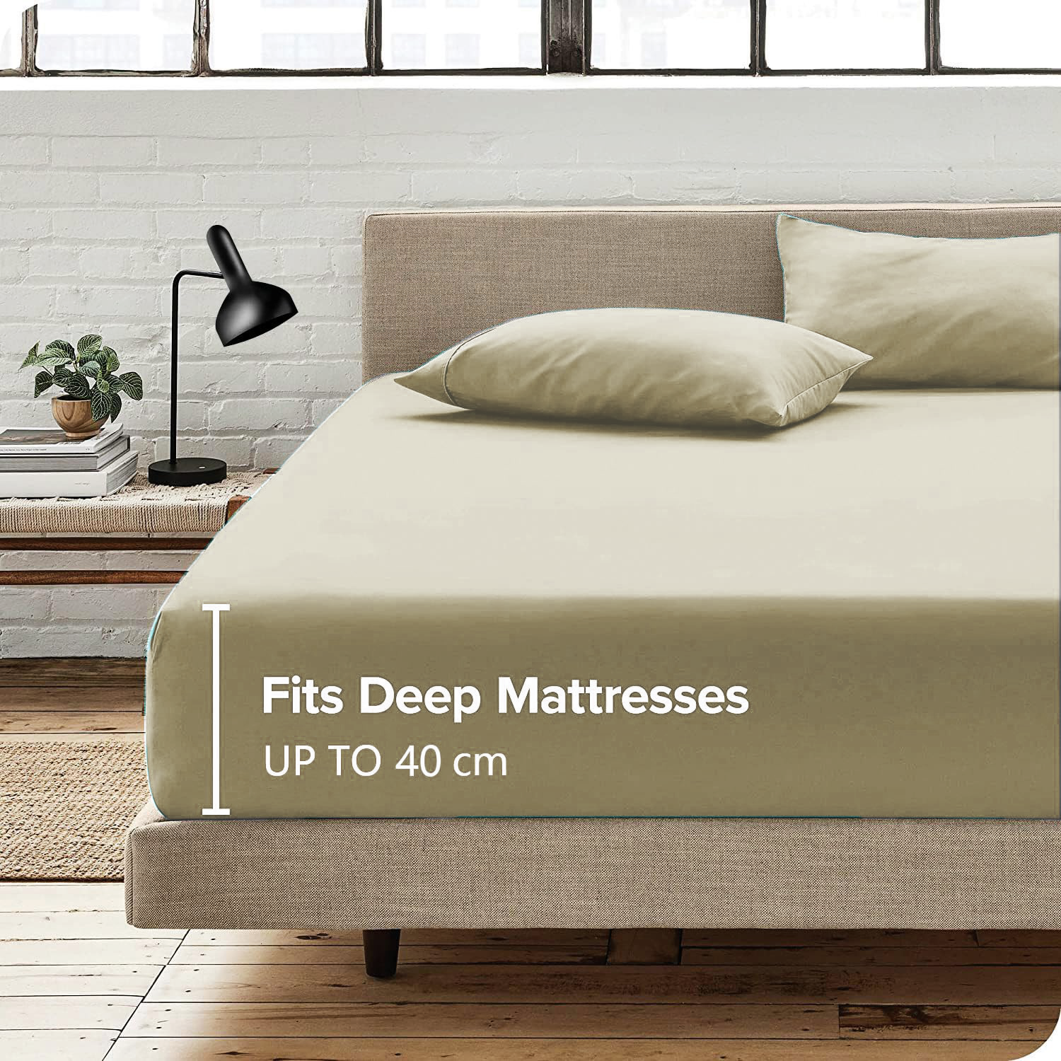 3 Piece Fitted Sheet Set- Fitted Sheet & Pillowcases -Breathable Bedding - Wrinkle, Fade, Stain Resistant- 40cm Deep Pocket Fitted Bed Sheet Set(Cream White,Double)