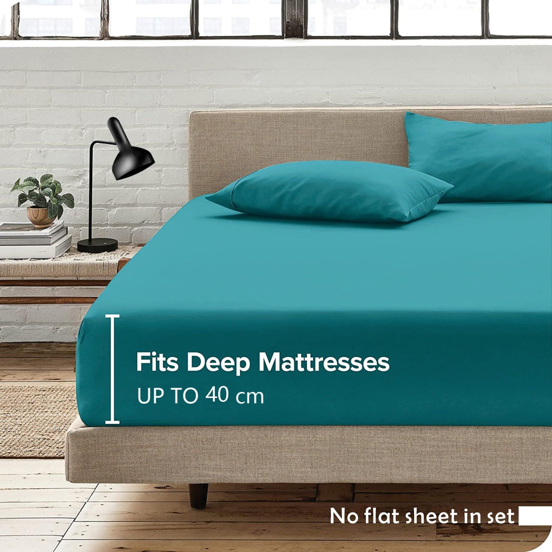 3 Piece Fitted Sheet Set- Fitted Sheet & Pillowcases -Breathable Bedding - Wrinkle, Fade, Stain Resistant- 40cm Deep Pocket Fitted Bed Sheet Set(Biscay blue,Double)