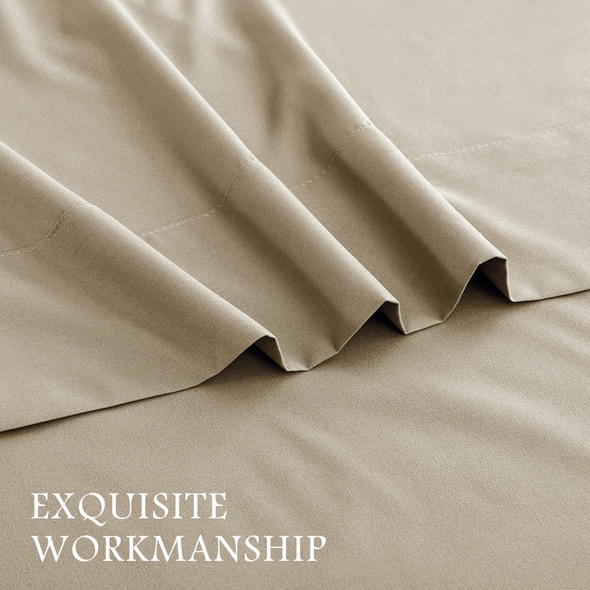 3 Piece Fitted Sheet Set- Fitted Sheet & Pillowcases -Breathable Bedding - Wrinkle, Fade, Stain Resistant- 40cm Deep Pocket Fitted Bed Sheet Set(Camel Beige,Double)