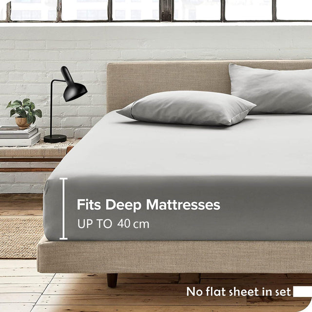 3 Piece Fitted Sheet Set- Fitted Sheet & Pillowcases -Breathable Bedding - Wrinkle, Fade, Stain Resistant- 40cm Deep Pocket Fitted Bed Sheet Set(Silver-gray,Double)