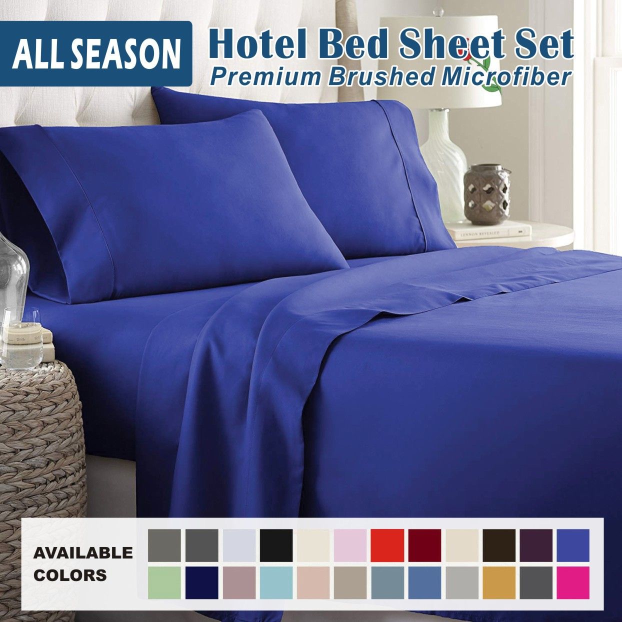 4 Piece Bed Sheet Set- Bedding Sheets & Pillowcases -Breathable Bedding - Wrinkle, Fade, Stain Resistant-Deep Pocket Flat Fitted Bed Sheet Set(Royal blue,Double)