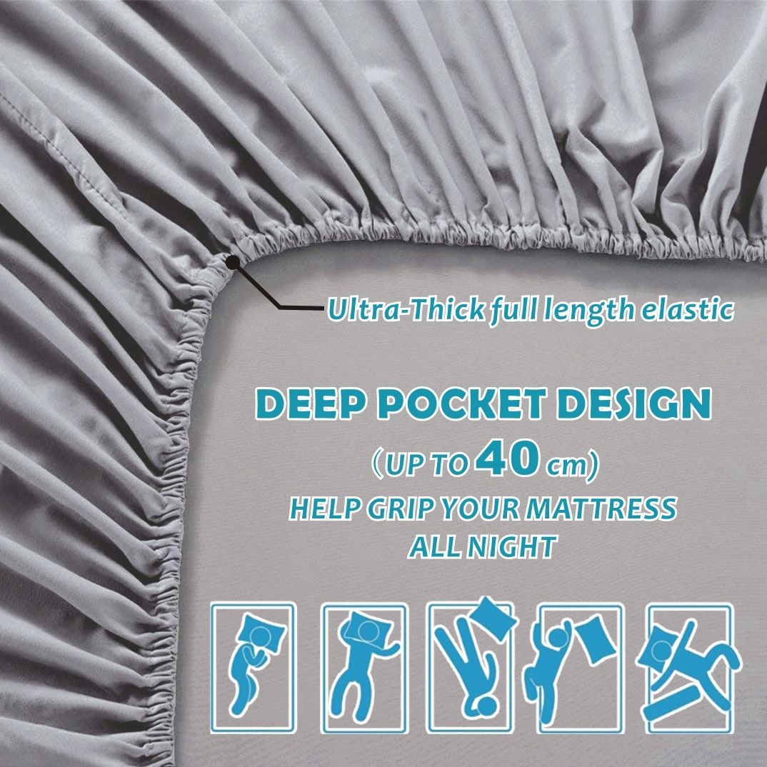 4 Piece Bed Sheet Set- Bedding Sheets & Pillowcases -Breathable Bedding - Wrinkle, Fade, Stain Resistant-Deep Pocket Flat Fitted Bed Sheet Set(Silver-gray,Double)