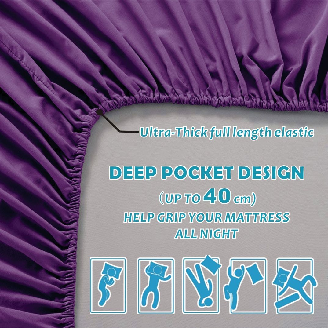 4 Piece Bed Sheet Set- Bedding Sheets & Pillowcases -Breathable Bedding - Wrinkle, Fade, Stain Resistant-Deep Pocket Flat Fitted Bed Sheet Set(Purple,Double)
