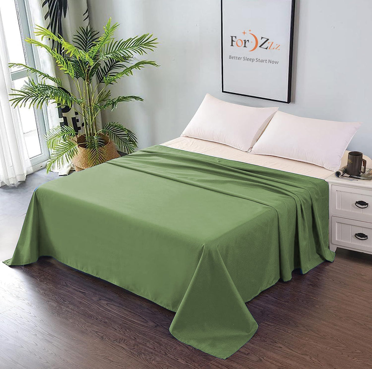 Elegant Comfort Premium Hotel Quality 1-Piece Double Flat Sheet, Luxury and Softest 2000 Thread Count Bedding Flat Sheet(Double,Olive green)