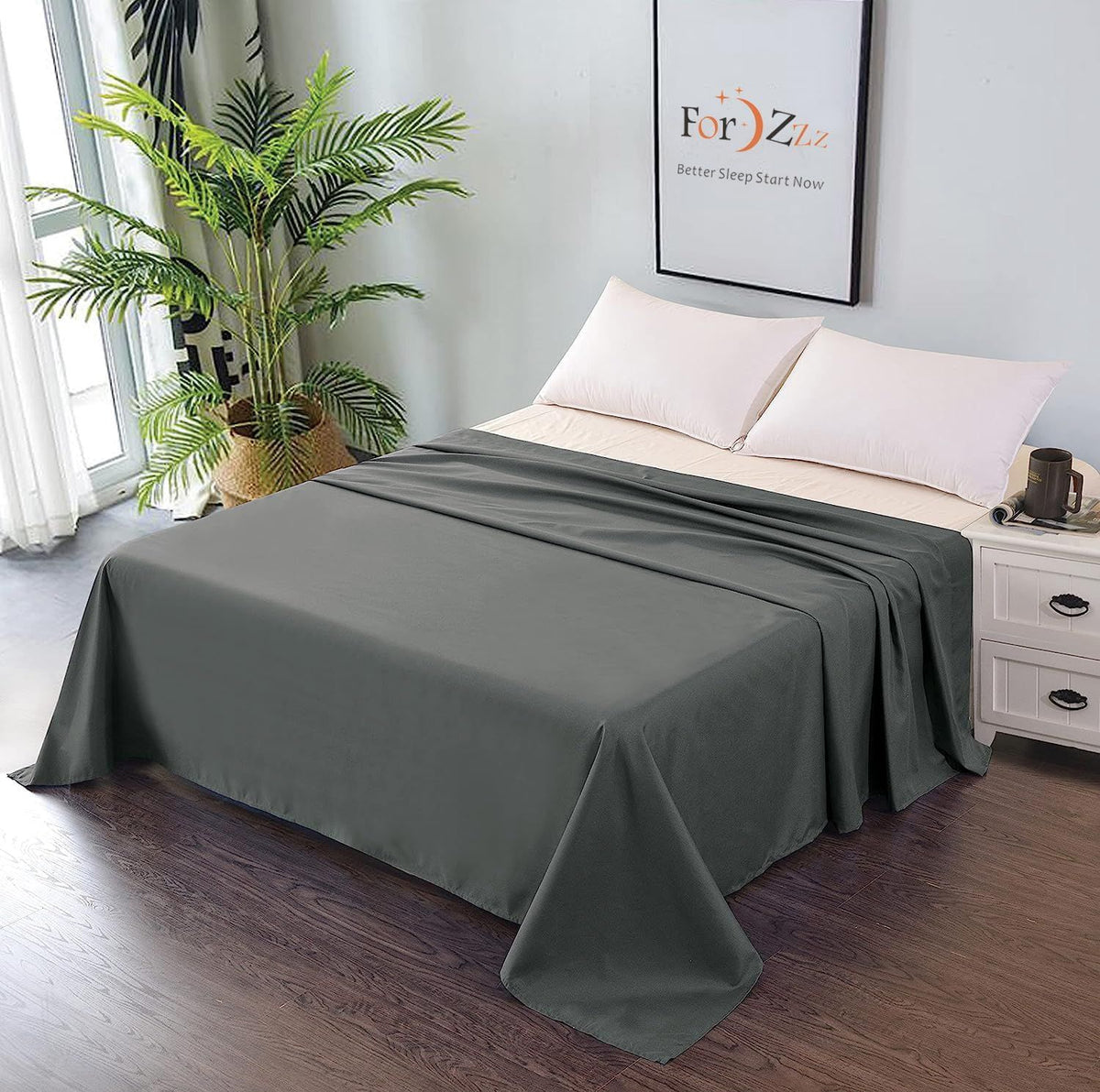 Elegant Comfort Premium Hotel Quality 1-Piece Double Flat Sheet, Luxury and Softest 2000 Thread Count Bedding Flat Sheet(Double,Dark gray)