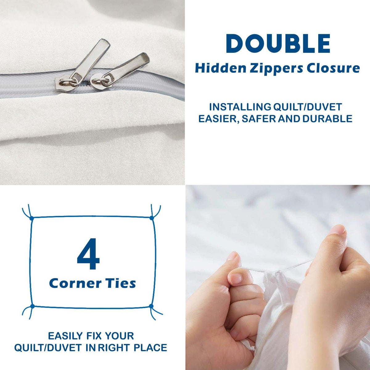 3 Piece Hotel Soft Microfiber Quilt Cover Set-2000TC Duvet/Donna Cover Set & Pillowcases -1 Quilt Cover Zipper Closure & 1 x Pillowcases-Breathable Bedding - Wrinkle, Fade, Stain Resistant(Raw white,King)
