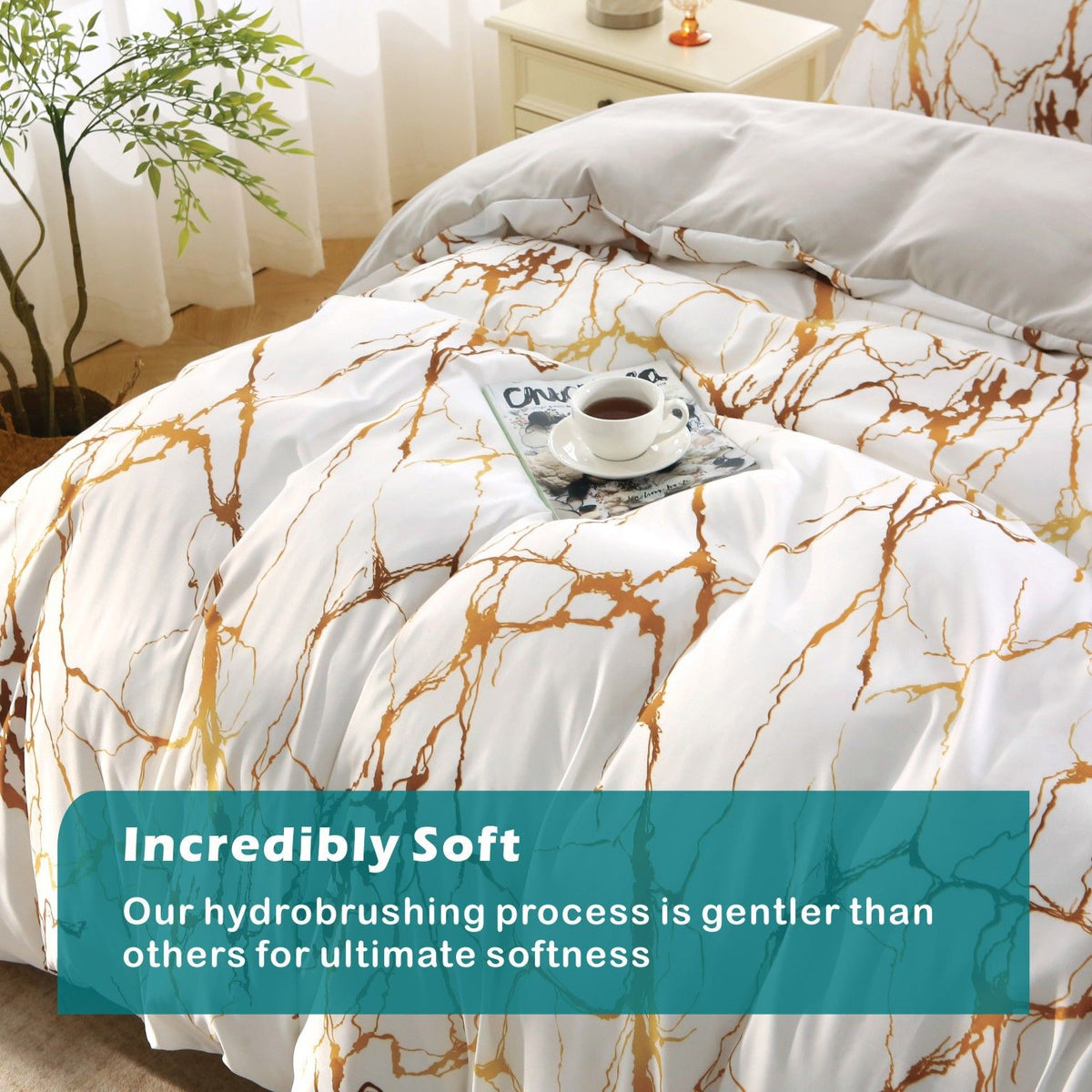 3 Piece Hotel Soft Microfiber Quilt Cover Set-2000TC Duvet/Donna Cover Set & Pillowcases -1 Quilt Cover Zipper Closure & 1 x Pillowcases-Breathable Bedding - Wrinkle, Fade, Stain Resistant(Marble Gleam,King)