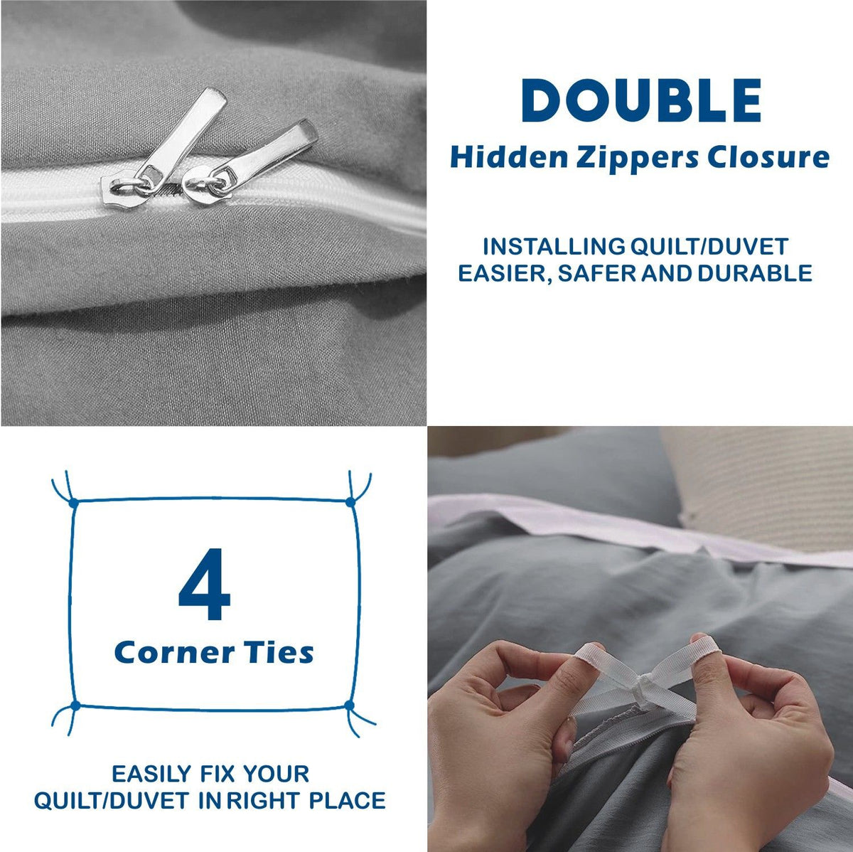 3 Piece Hotel Soft Microfiber Quilt Cover Set-2000TC Duvet/Donna Cover Set & Pillowcases -1 Quilt Cover Zipper Closure & 1 x Pillowcases-Breathable Bedding - Wrinkle, Fade, Stain Resistant(Grey,King)