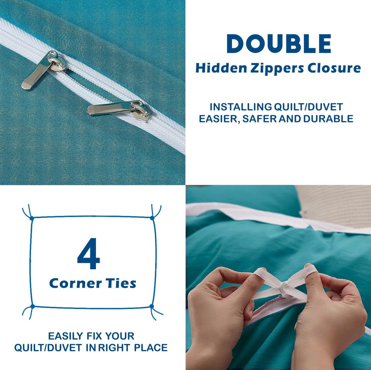 3 Piece Hotel Soft Microfiber Quilt Cover Set-2000TC Duvet/Donna Cover Set & Pillowcases -1 Quilt Cover Zipper Closure & 1 x Pillowcases-Breathable Bedding - Wrinkle, Fade, Stain Resistant(Biscay blue,King)