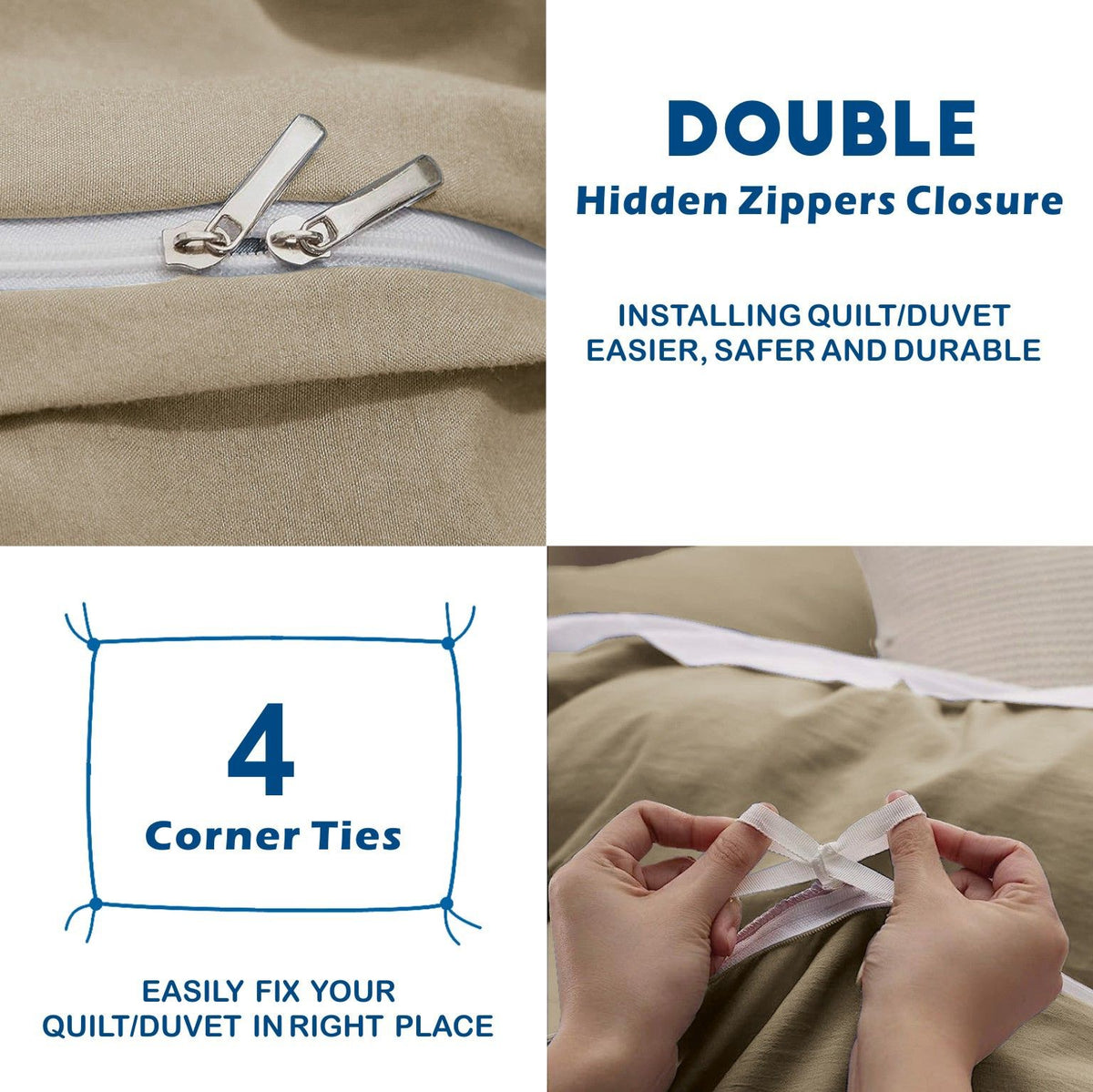 3 Piece Hotel Soft Microfiber Quilt Cover Set-2000TC Duvet/Donna Cover Set & Pillowcases -1 Quilt Cover Zipper Closure & 1 x Pillowcases-Breathable Bedding - Wrinkle, Fade, Stain Resistant(Camel Beige,King)