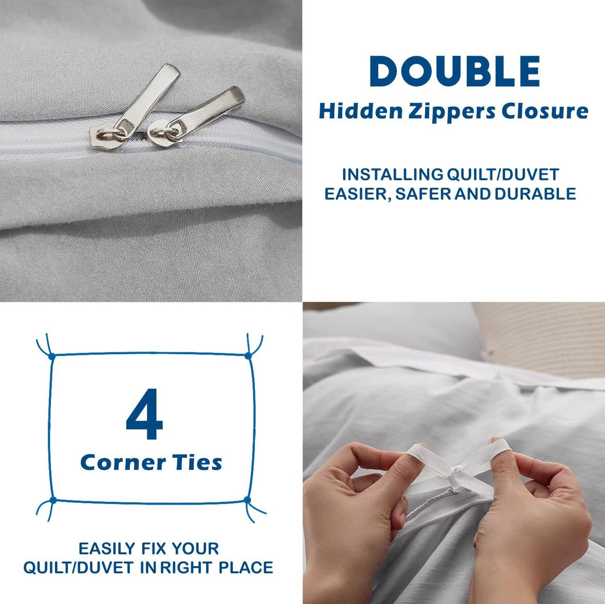 3 Piece Hotel Soft Microfiber Quilt Cover Set-2000TC Duvet/Donna Cover Set & Pillowcases -1 Quilt Cover Zipper Closure & 1 x Pillowcases-Breathable Bedding - Wrinkle, Fade, Stain Resistant(Silver-gray,King)