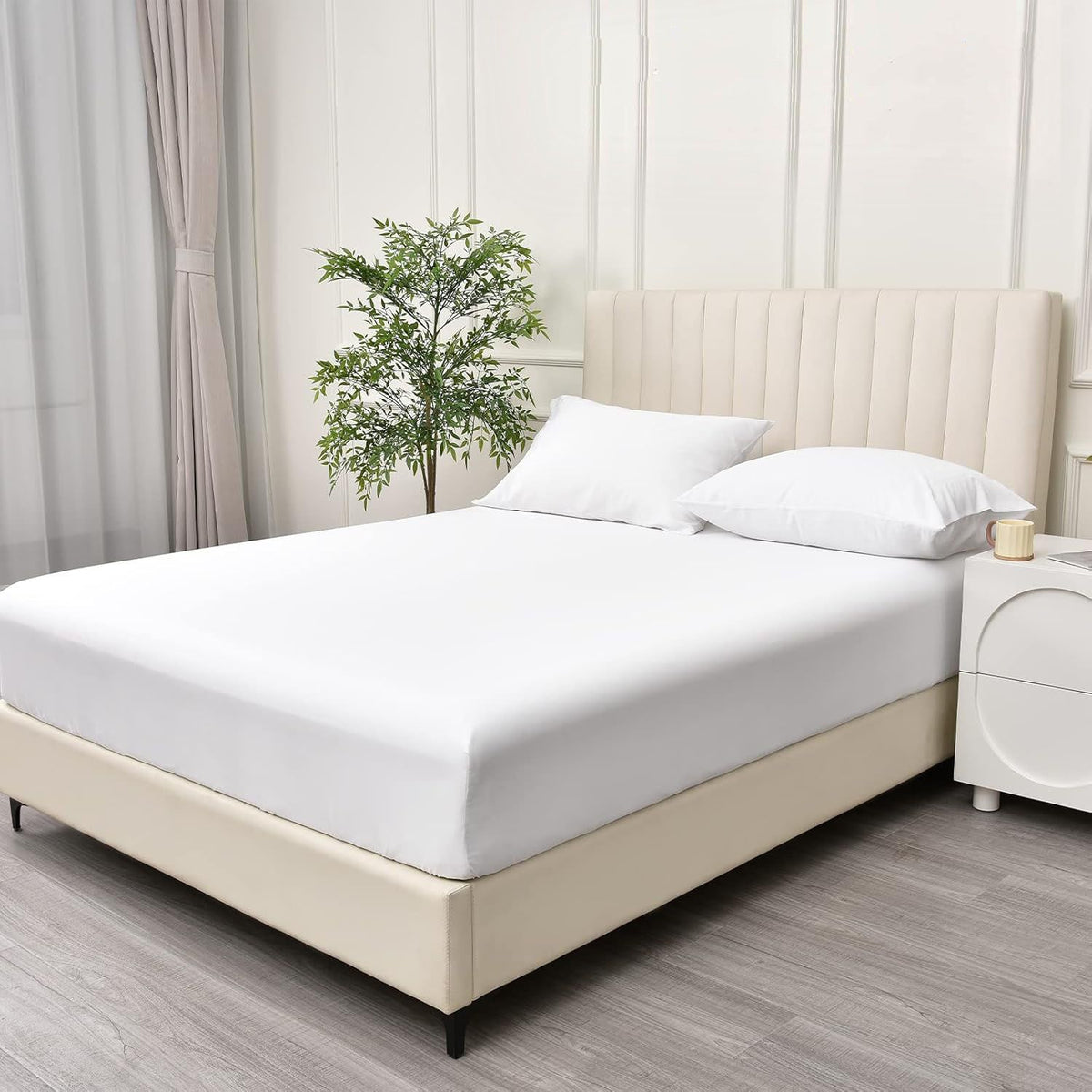 3 Piece Fitted Sheet Set- Fitted Sheet & Pillowcases -Breathable Bedding - Wrinkle, Fade, Stain Resistant- 40cm Deep Pocket Fitted Bed Sheet Set(White,King)