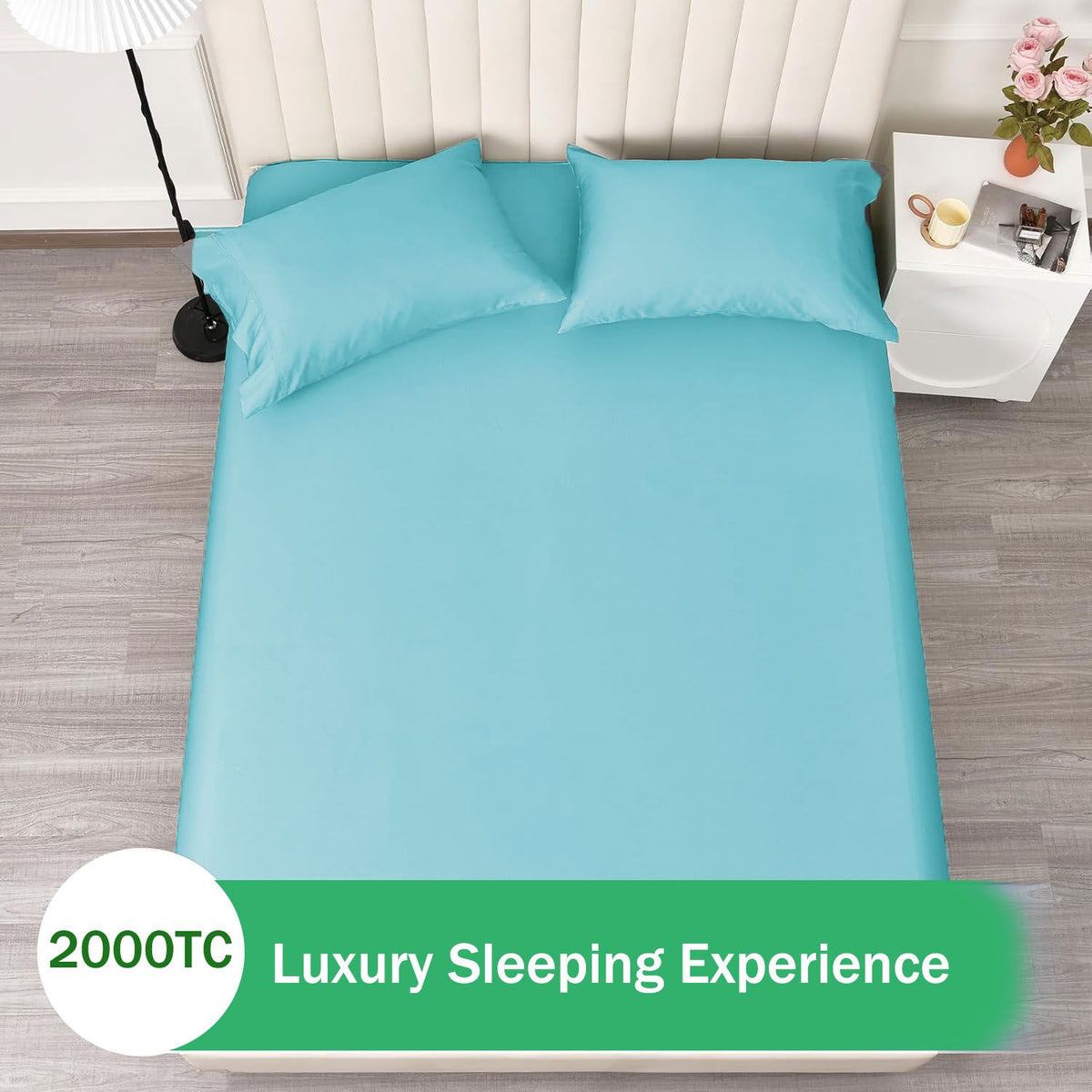 3 Piece Fitted Sheet Set- Fitted Sheet & Pillowcases -Breathable Bedding - Wrinkle, Fade, Stain Resistant- 40cm Deep Pocket Fitted Bed Sheet Set(Ice blue,King)