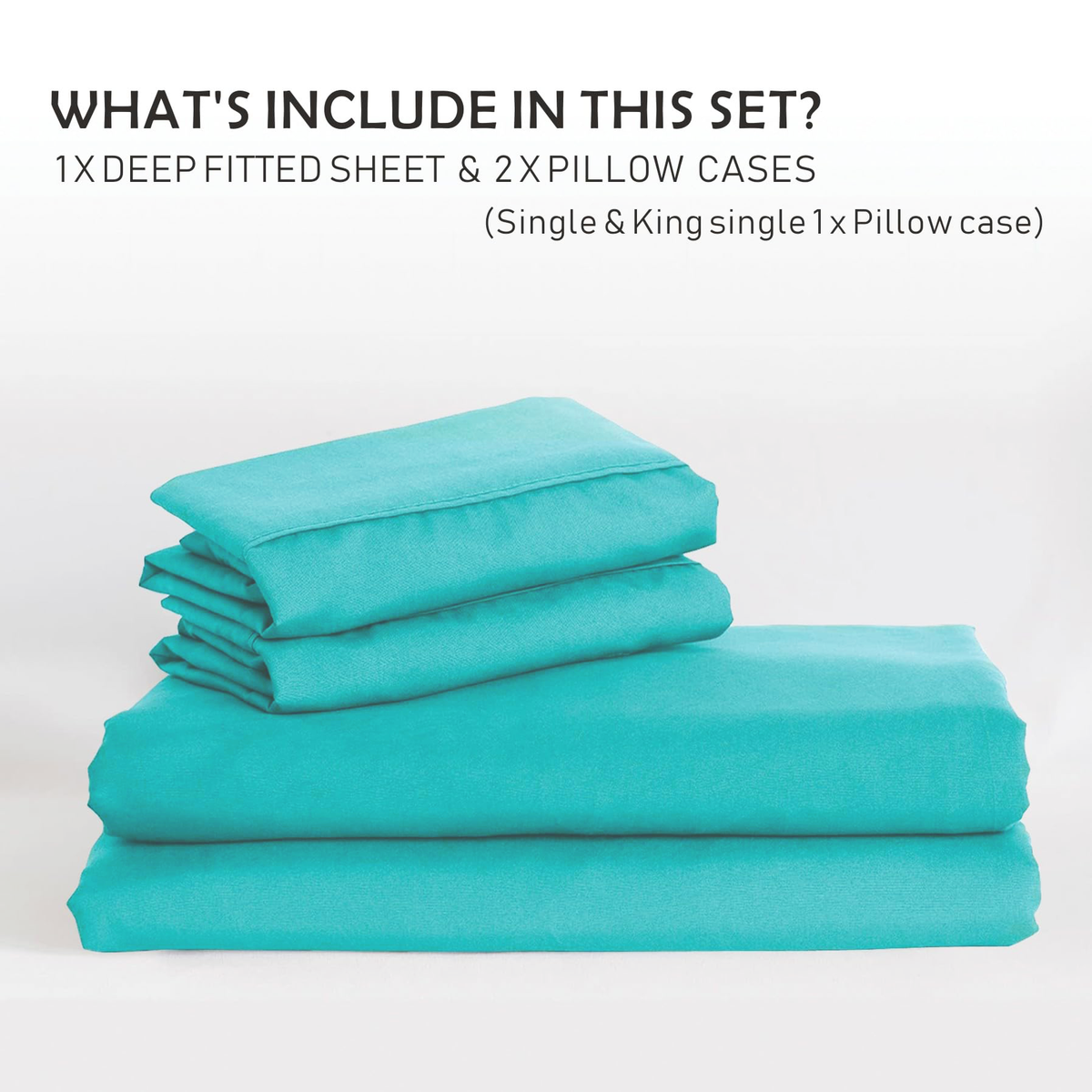 3 Piece Fitted Sheet Set- Fitted Sheet & Pillowcases -Breathable Bedding - Wrinkle, Fade, Stain Resistant- 40cm Deep Pocket Fitted Bed Sheet Set(Ice blue,King)