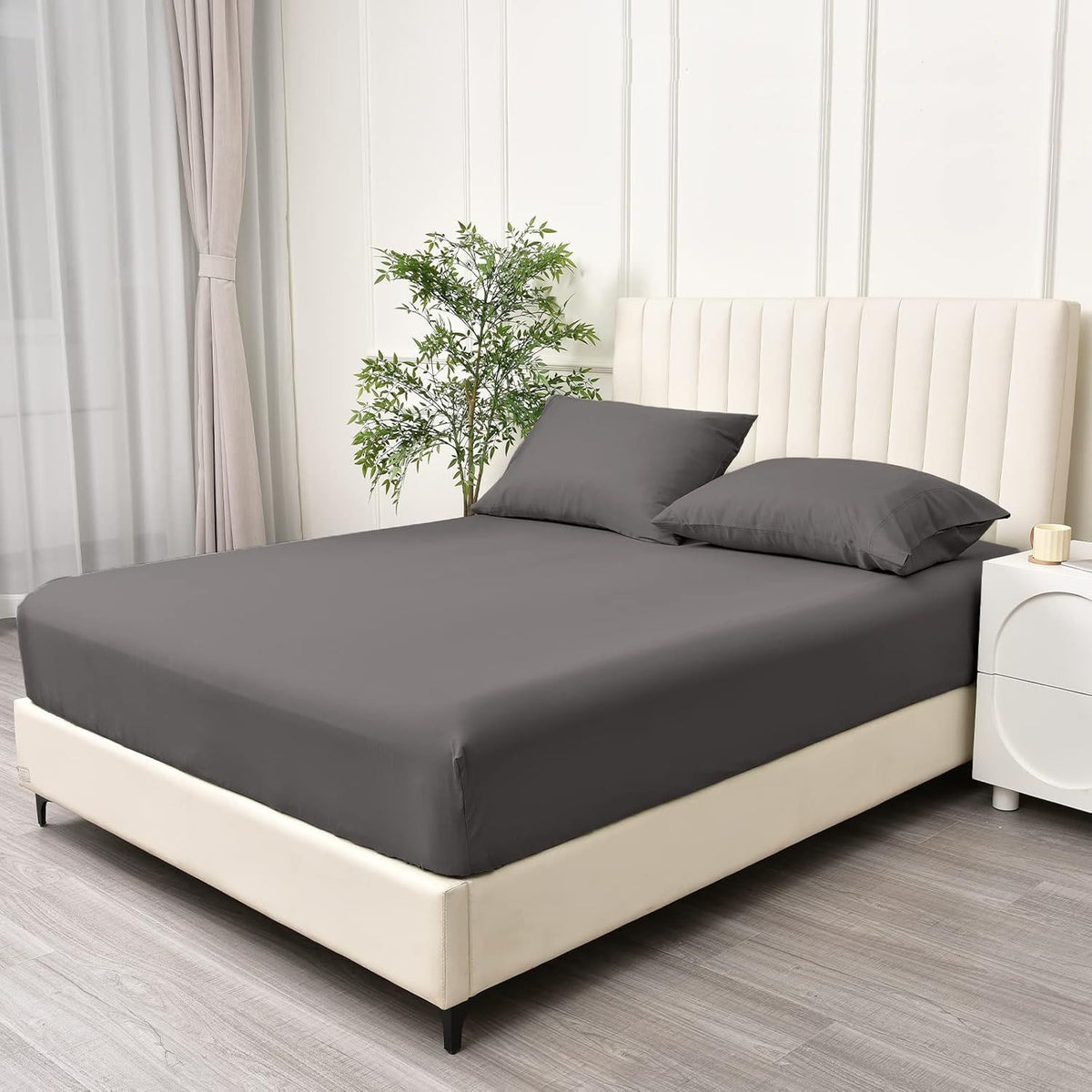 3 Piece Fitted Sheet Set- Fitted Sheet & Pillowcases -Breathable Bedding - Wrinkle, Fade, Stain Resistant- 40cm Deep Pocket Fitted Bed Sheet Set(Dark gray,King)