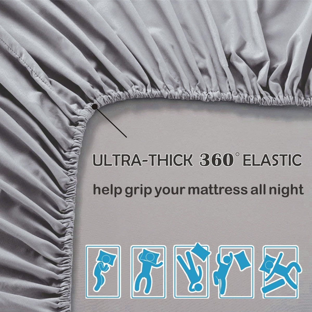 3 Piece Fitted Sheet Set- Fitted Sheet & Pillowcases -Breathable Bedding - Wrinkle, Fade, Stain Resistant- 40cm Deep Pocket Fitted Bed Sheet Set(Silver-gray,King)