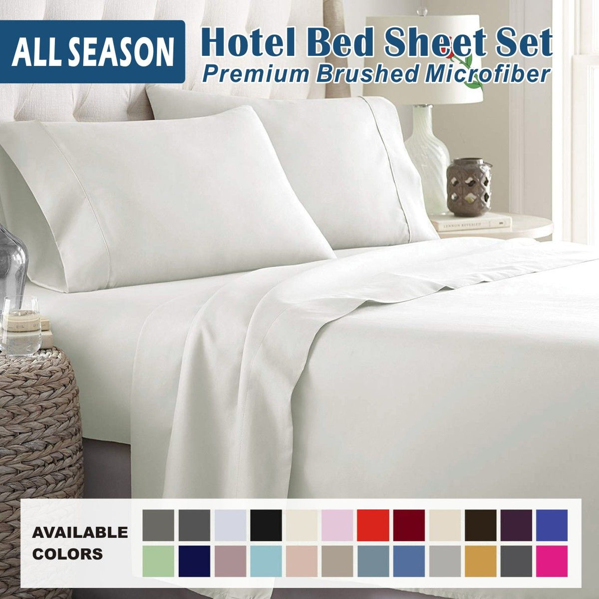 4 Piece Bed Sheet Set- Bedding Sheets & Pillowcases -Breathable Bedding - Wrinkle, Fade, Stain Resistant-Deep Pocket Flat Fitted Bed Sheet Set(Raw white,King)