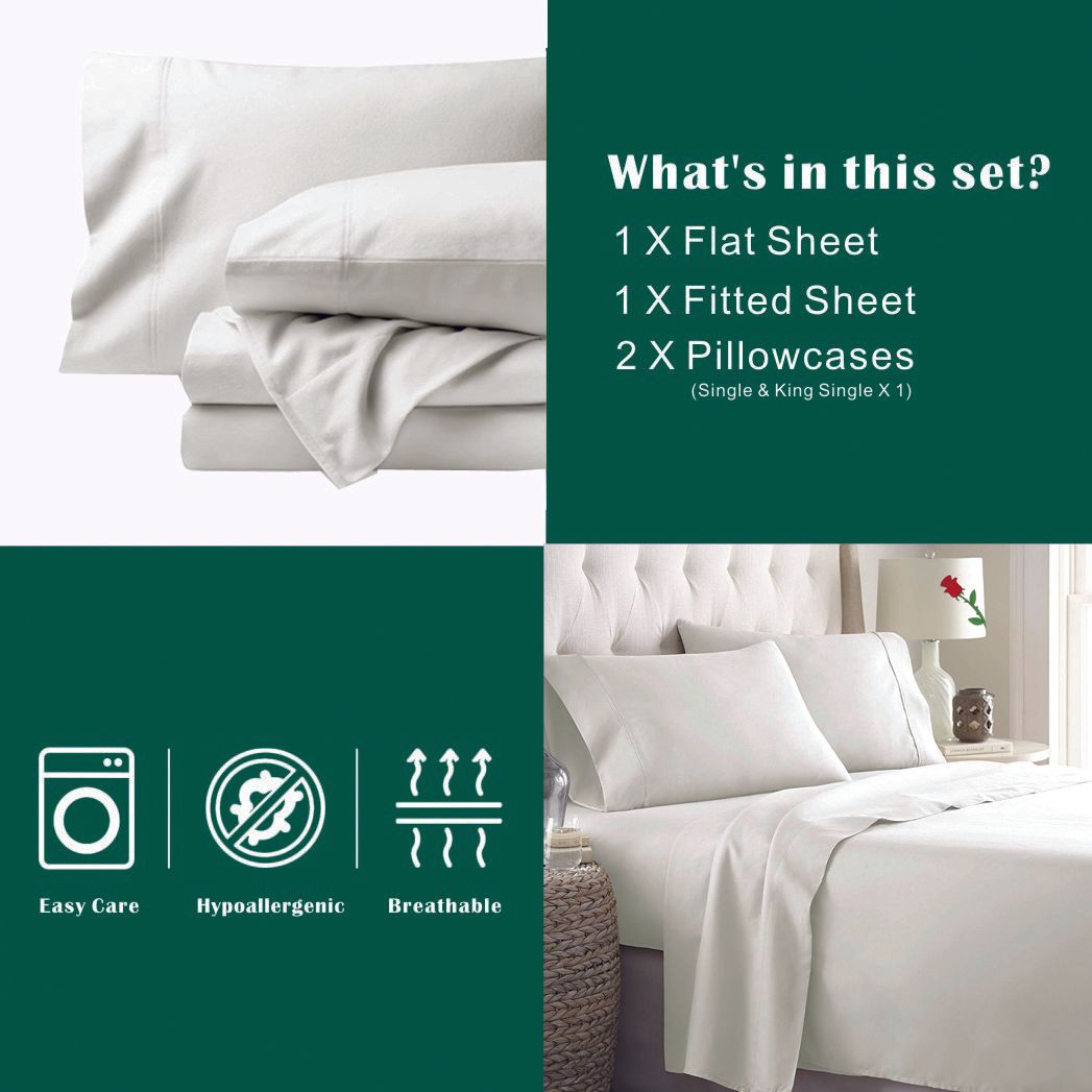 4 Piece Bed Sheet Set- Bedding Sheets & Pillowcases -Breathable Bedding - Wrinkle, Fade, Stain Resistant-Deep Pocket Flat Fitted Bed Sheet Set(Raw white,King)