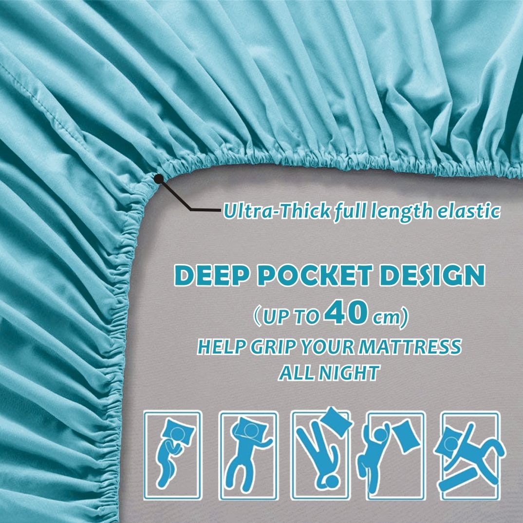 4 Piece Bed Sheet Set- Bedding Sheets & Pillowcases -Breathable Bedding - Wrinkle, Fade, Stain Resistant-Deep Pocket Flat Fitted Bed Sheet Set(Ice Blue,King)