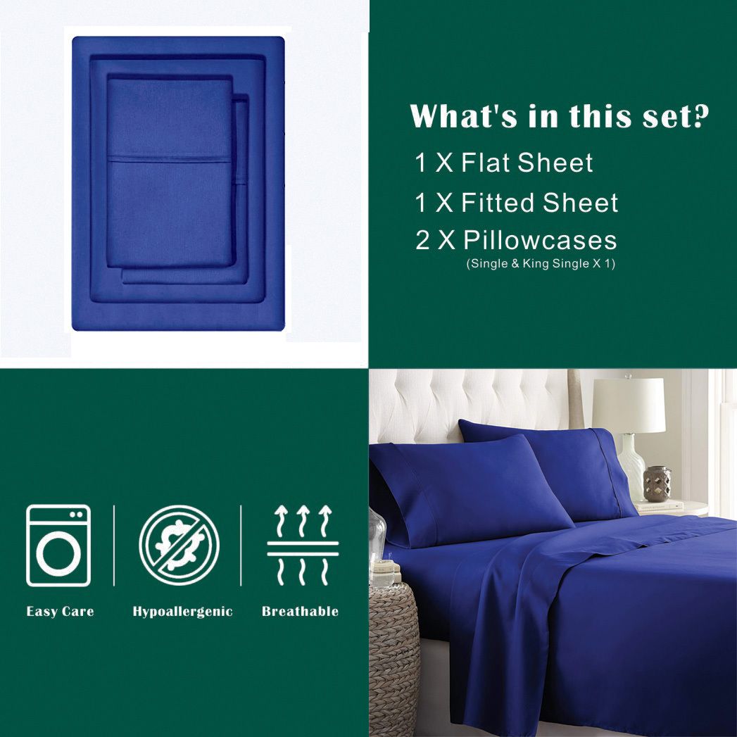4 Piece Bed Sheet Set- Bedding Sheets & Pillowcases -Breathable Bedding - Wrinkle, Fade, Stain Resistant-Deep Pocket Flat Fitted Bed Sheet Set(Royal blue,King)
