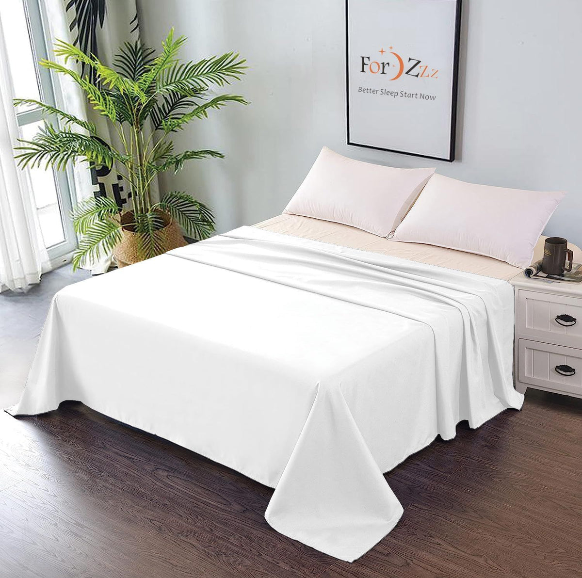 Elegant Comfort Premium Hotel Quality 1-Piece King Flat Sheet, Luxury and Softest 2000 Thread Count Bedding Flat Sheet(King,White)