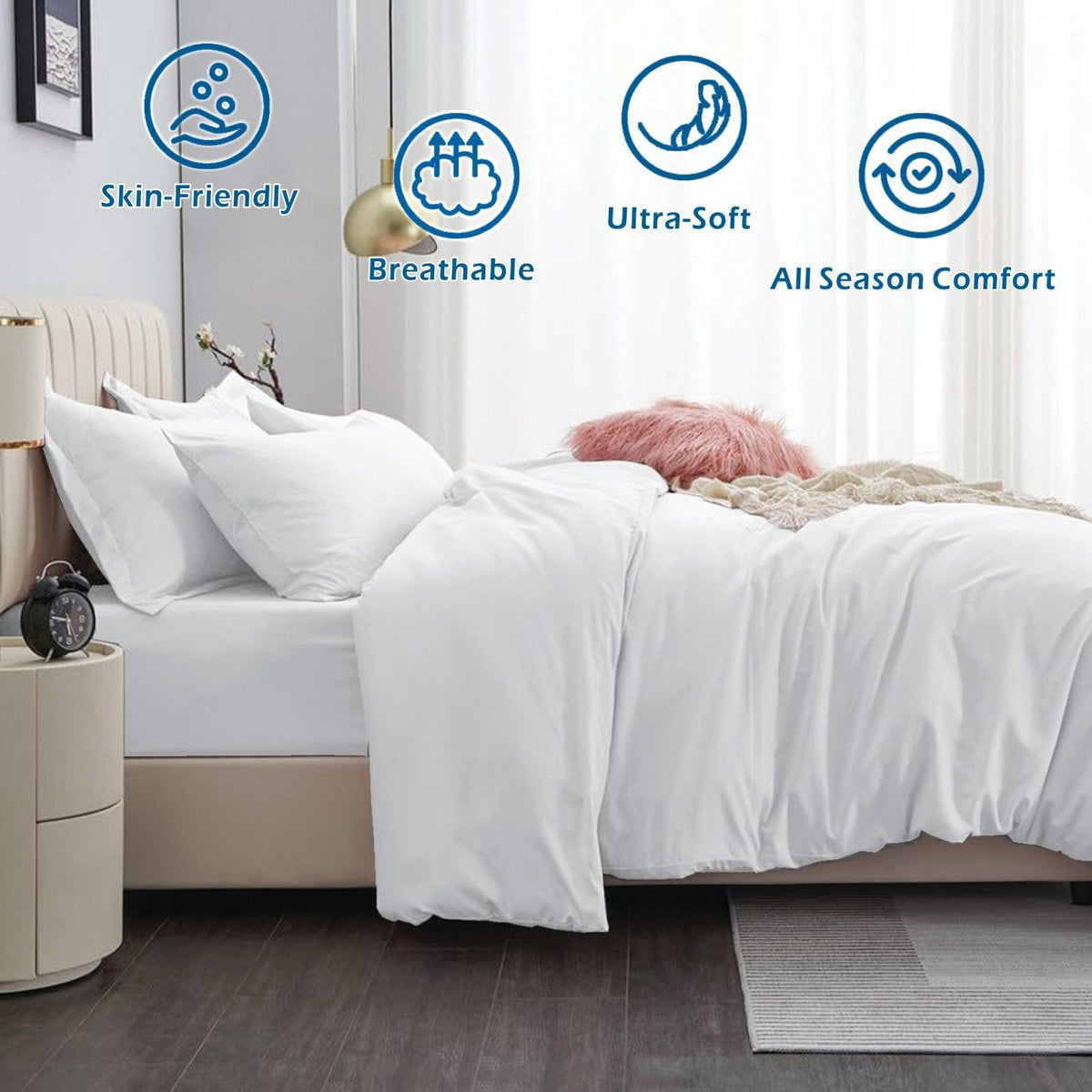 2 Piece Hotel Soft Microfiber Quilt Cover Set-2000TC Duvet/Donna Cover Set & Pillowcases -1 Quilt Cover Zipper Closure & 1 x Pillowcases-Breathable Bedding - Wrinkle, Fade, Stain Resistant(White,King Single)