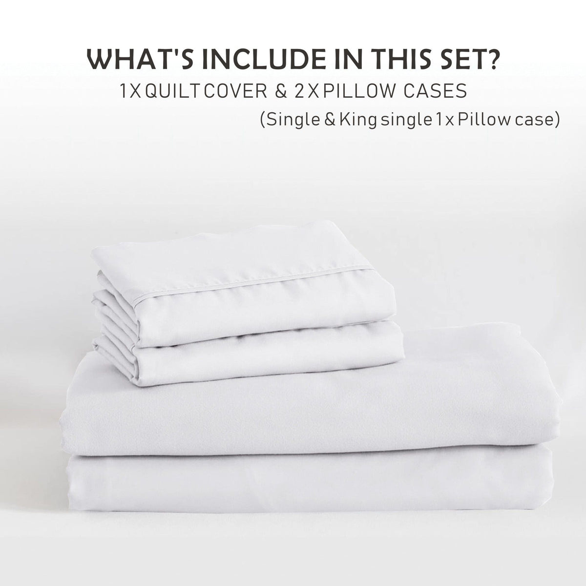 2 Piece Hotel Soft Microfiber Quilt Cover Set-2000TC Duvet/Donna Cover Set & Pillowcases -1 Quilt Cover Zipper Closure & 1 x Pillowcases-Breathable Bedding - Wrinkle, Fade, Stain Resistant(White,King Single)