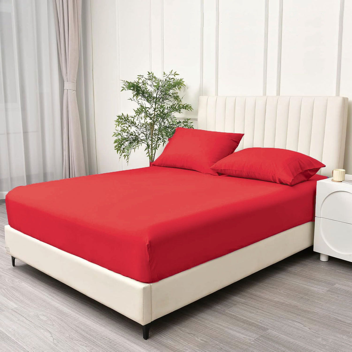 2 Piece Fitted Sheet Set- Fitted Sheet & Pillowcases -Breathable Bedding - Wrinkle, Fade, Stain Resistant- 40cm Deep Pocket Fitted Bed Sheet Set(Red,King Single)