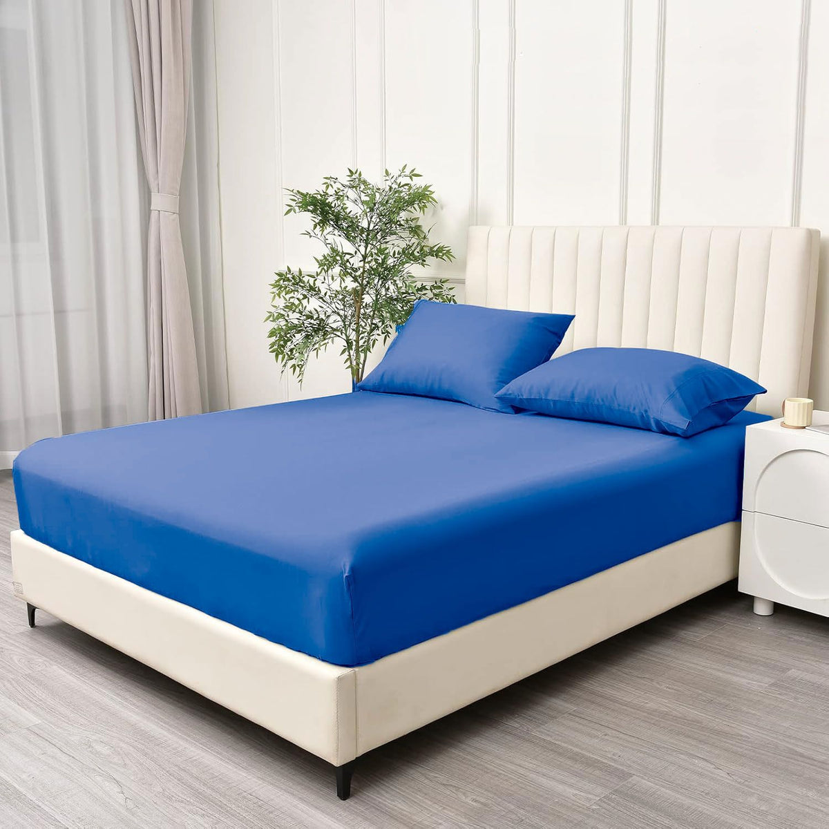 2 Piece Fitted Sheet Set- Fitted Sheet & Pillowcases -Breathable Bedding - Wrinkle, Fade, Stain Resistant- 40cm Deep Pocket Fitted Bed Sheet Set(Royal blue,King Single)
