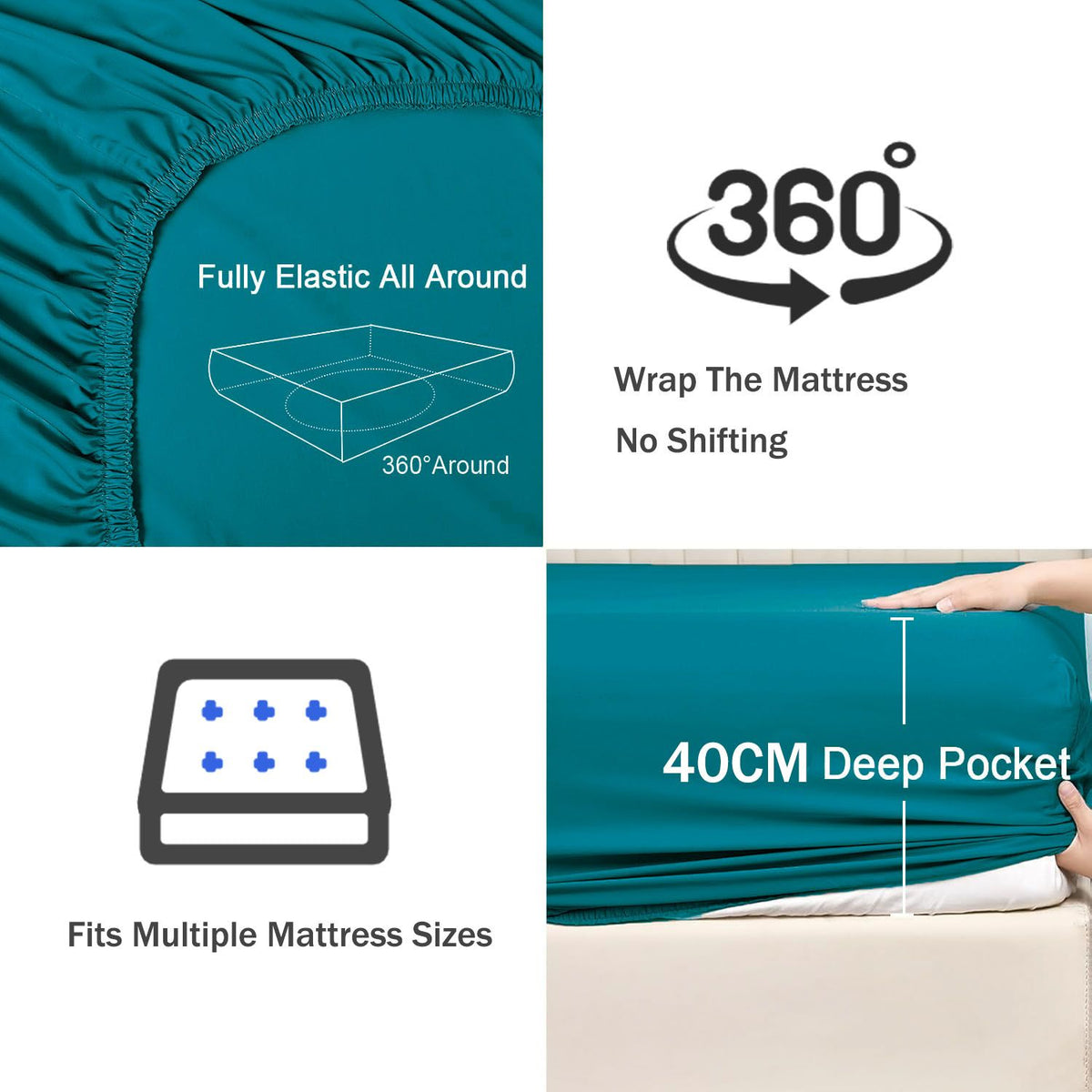 2 Piece Fitted Sheet Set- Fitted Sheet & Pillowcases -Breathable Bedding - Wrinkle, Fade, Stain Resistant- 40cm Deep Pocket Fitted Bed Sheet Set(Biscay blue,King Single)