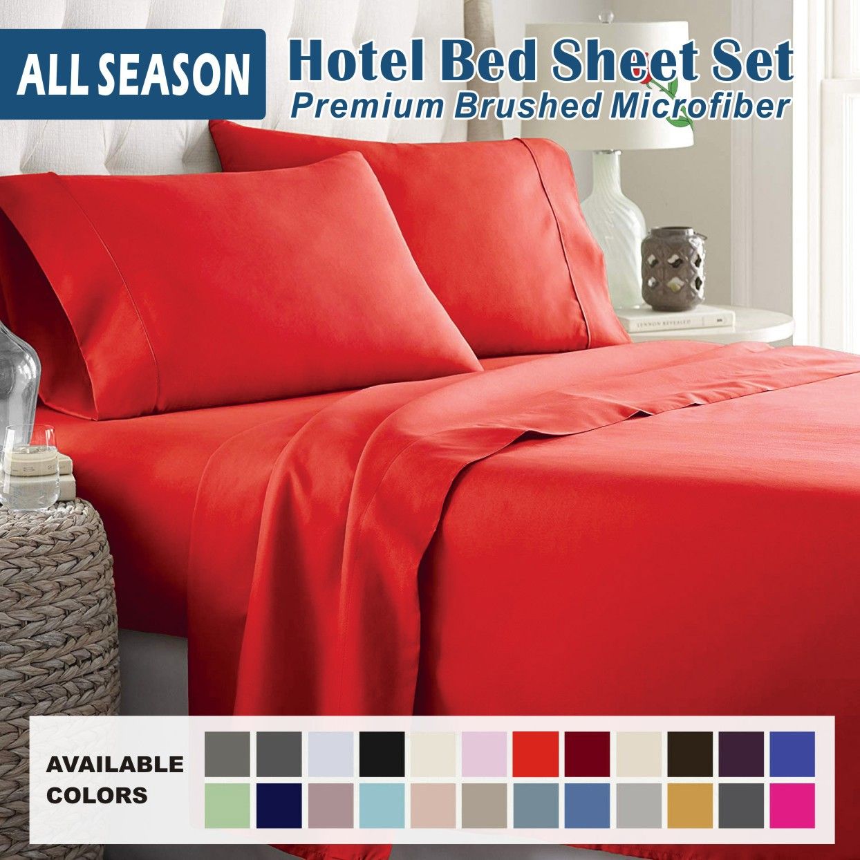 3 Piece Bed Sheet Set- Bedding Sheets & Pillowcases -Breathable Bedding - Wrinkle, Fade, Stain Resistant-Deep Pocket Flat Fitted Bed Sheet Set(Red,King Single)