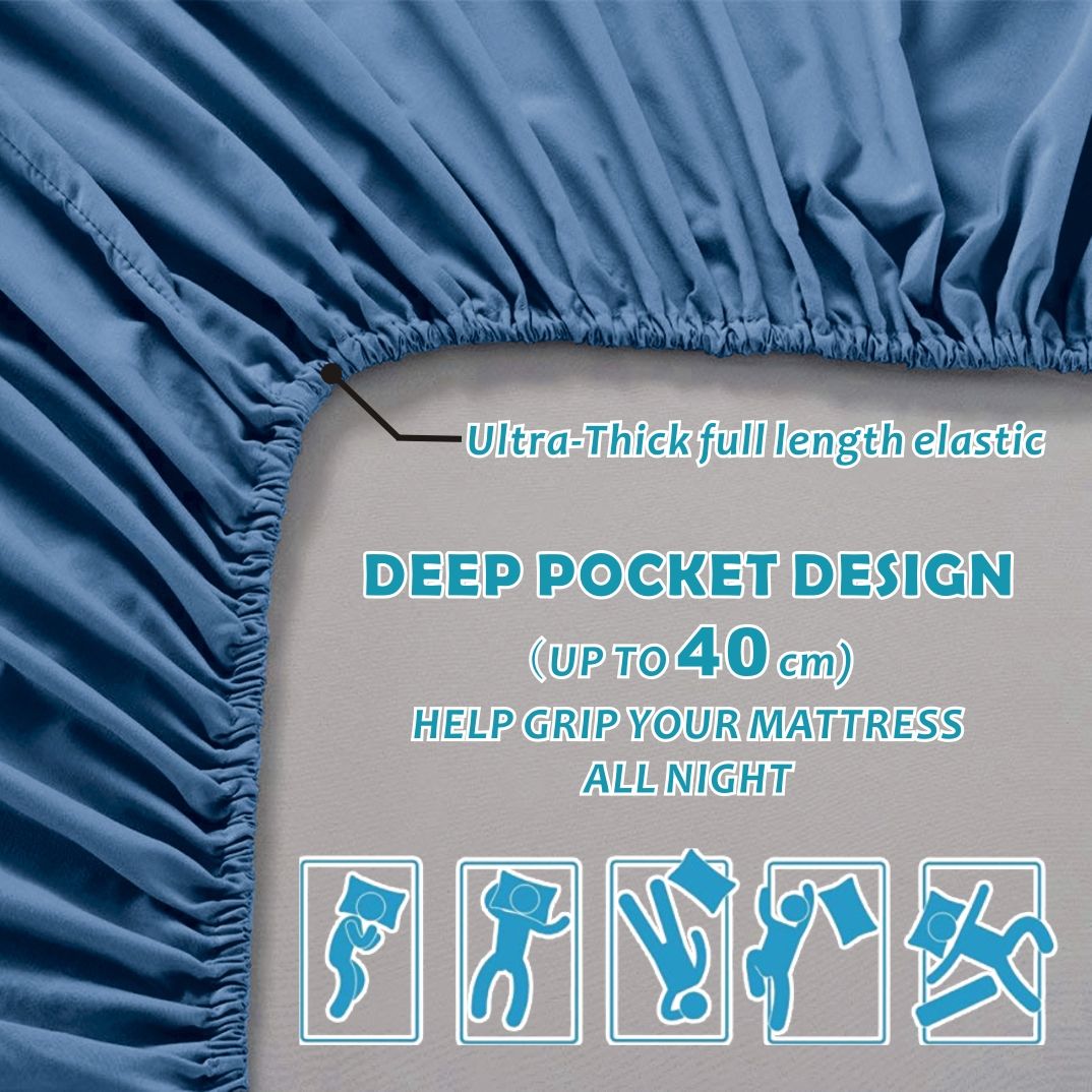 3 Piece Bed Sheet Set- Bedding Sheets & Pillowcases -Breathable Bedding - Wrinkle, Fade, Stain Resistant-Deep Pocket Flat Fitted Bed Sheet Set(Ocean,King Single)