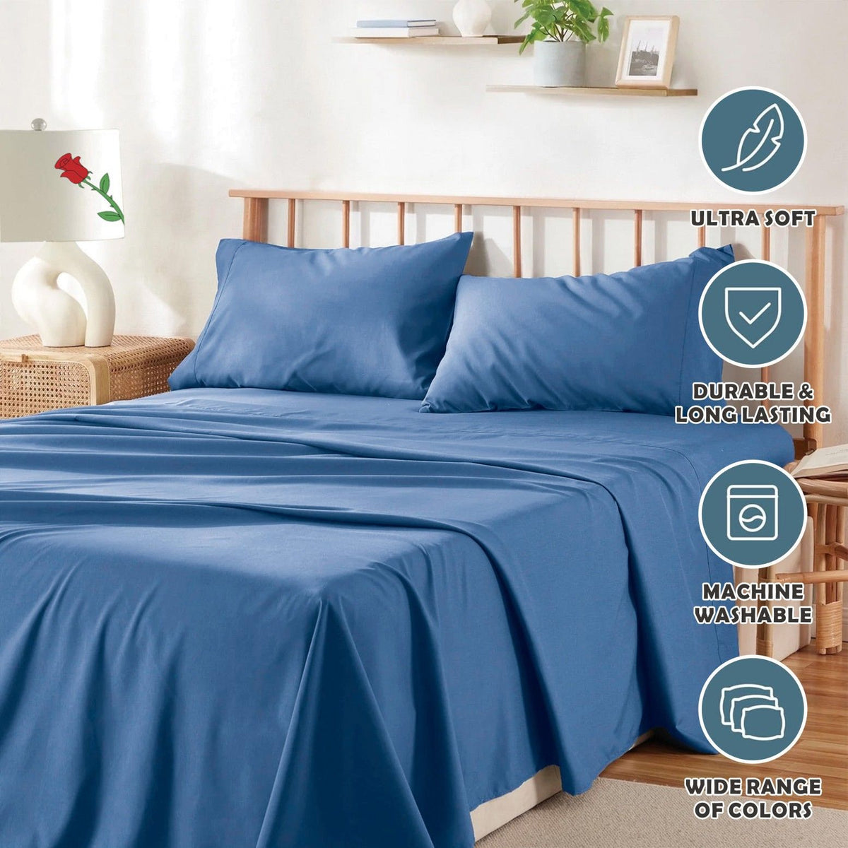 3 Piece Bed Sheet Set- Bedding Sheets & Pillowcases -Breathable Bedding - Wrinkle, Fade, Stain Resistant-Deep Pocket Flat Fitted Bed Sheet Set(Ocean,King Single)