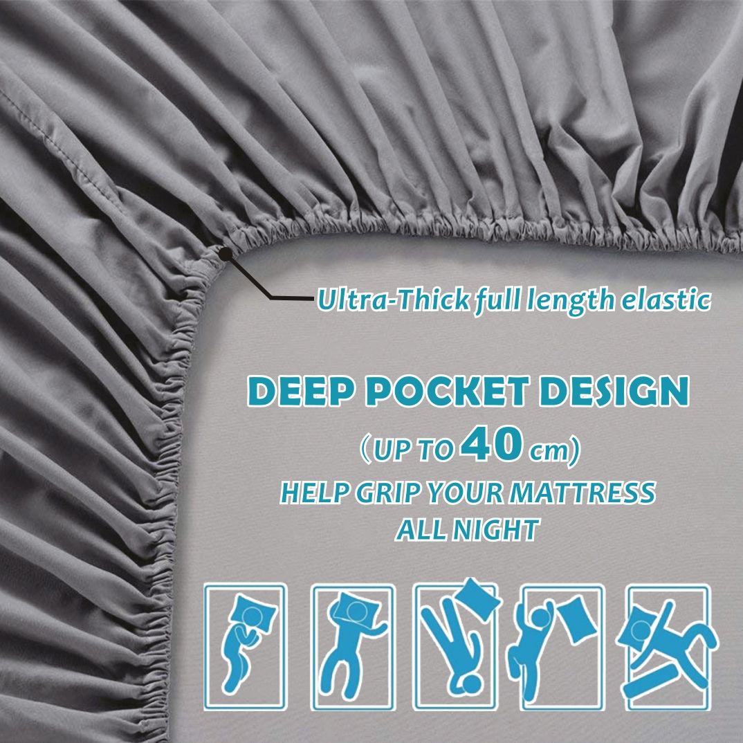3 Piece Bed Sheet Set- Bedding Sheets & Pillowcases -Breathable Bedding - Wrinkle, Fade, Stain Resistant-Deep Pocket Flat Fitted Bed Sheet Set(Grey,King Single)