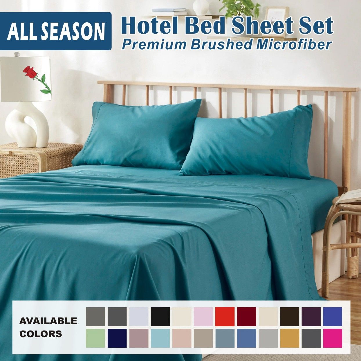3 Piece Bed Sheet Set- Bedding Sheets & Pillowcases -Breathable Bedding - Wrinkle, Fade, Stain Resistant-Deep Pocket Flat Fitted Bed Sheet Set(Biscay blue,King Single)