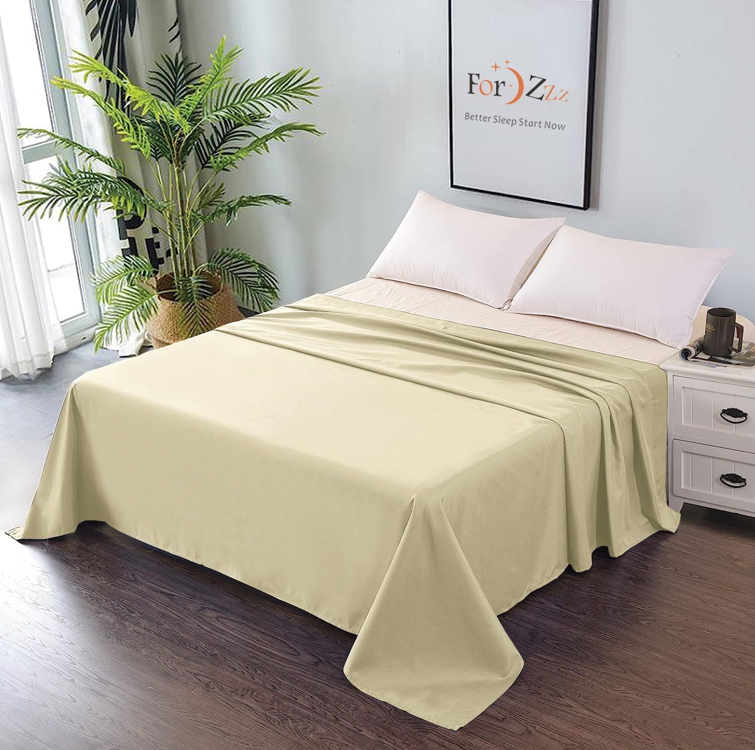 Elegant Comfort Premium Hotel Quality 1-Piece King Single Flat Sheet, Luxury and Softest 2000 Thread Count Bedding Flat Sheet(King Single,Cream White)
