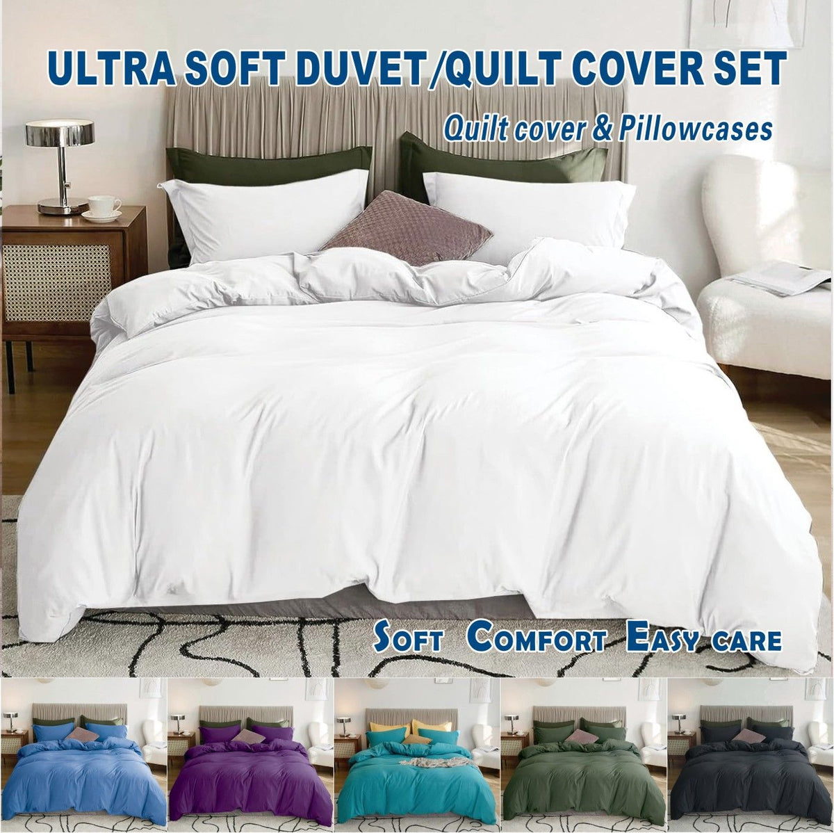 3 Piece Hotel Soft Microfiber Quilt Cover Set-2000TC Duvet/Donna Cover Set & Pillowcases -1 Quilt Cover Zipper Closure & 1 x Pillowcases-Breathable Bedding - Wrinkle, Fade, Stain Resistant(White,Queen)