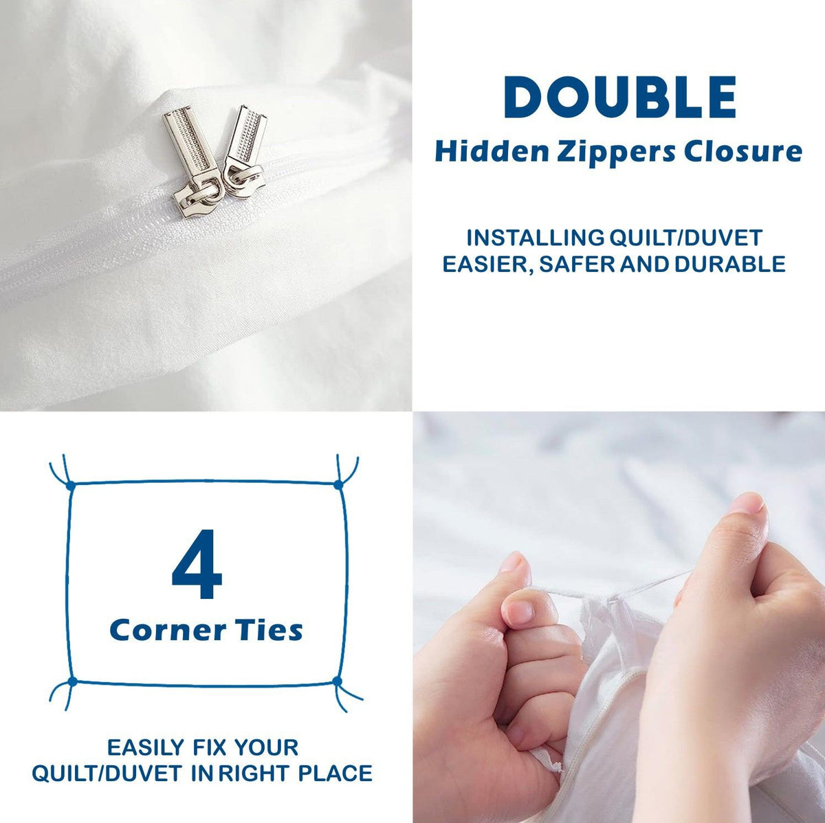 3 Piece Hotel Soft Microfiber Quilt Cover Set-2000TC Duvet/Donna Cover Set & Pillowcases -1 Quilt Cover Zipper Closure & 1 x Pillowcases-Breathable Bedding - Wrinkle, Fade, Stain Resistant(White,Queen)