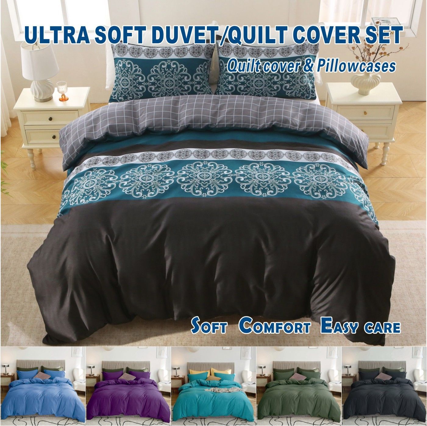 3 Piece Hotel Soft Microfiber Quilt Cover Set-2000TC Duvet/Donna Cover Set & Pillowcases -1 Quilt Cover Zipper Closure & 1 x Pillowcases-Breathable Bedding - Wrinkle, Fade, Stain Resistant(Bohemian,Queen)
