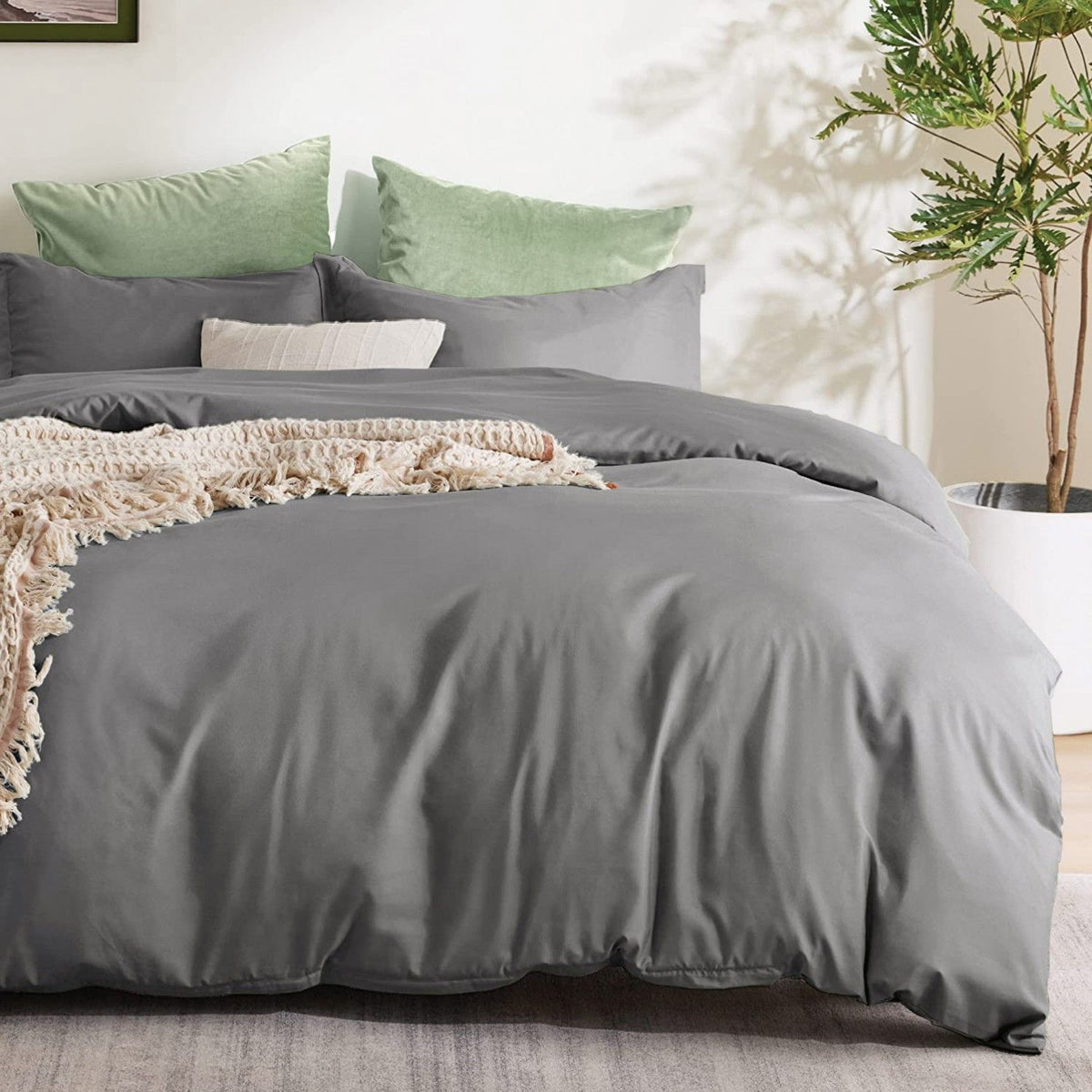 3 Piece Hotel Soft Microfiber Quilt Cover Set-2000TC Duvet/Donna Cover Set & Pillowcases -1 Quilt Cover Zipper Closure & 1 x Pillowcases-Breathable Bedding - Wrinkle, Fade, Stain Resistant(Grey,Queen)