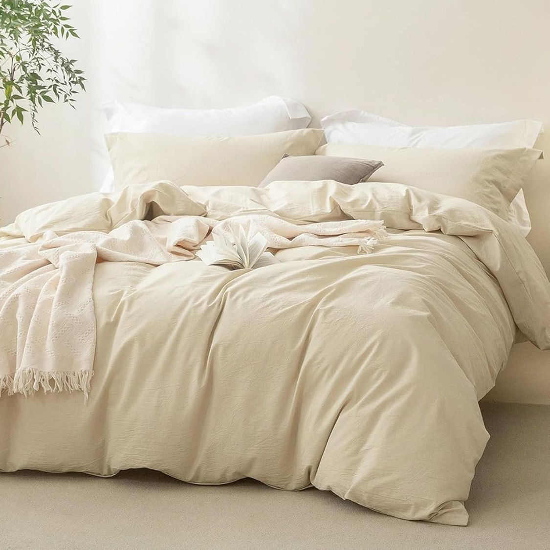 3 Piece Hotel Soft Microfiber Quilt Cover Set-2000TC Duvet/Donna Cover Set & Pillowcases -1 Quilt Cover Zipper Closure & 1 x Pillowcases-Breathable Bedding - Wrinkle, Fade, Stain Resistant(Cream White,Queen)