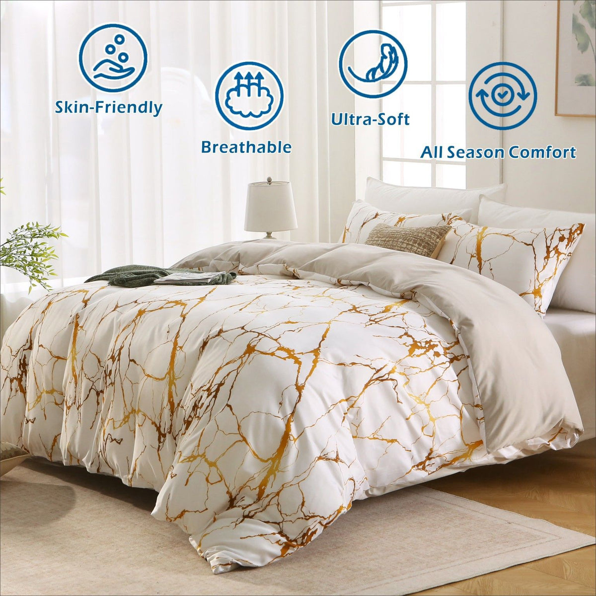 3 Piece Hotel Soft Microfiber Quilt Cover Set-2000TC Duvet/Donna Cover Set & Pillowcases -1 Quilt Cover Zipper Closure & 1 x Pillowcases-Breathable Bedding - Wrinkle, Fade, Stain Resistant(Modern Geometric,Queen)