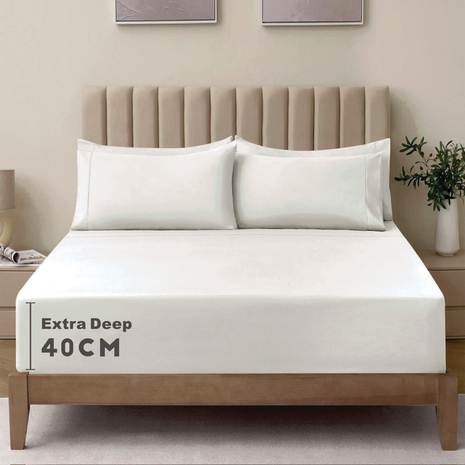3 Piece Fitted Sheet Set- Fitted Sheet & Pillowcases -Breathable Bedding - Wrinkle, Fade, Stain Resistant- 40cm Deep Pocket Fitted Bed Sheet Set(Raw white,Queen)