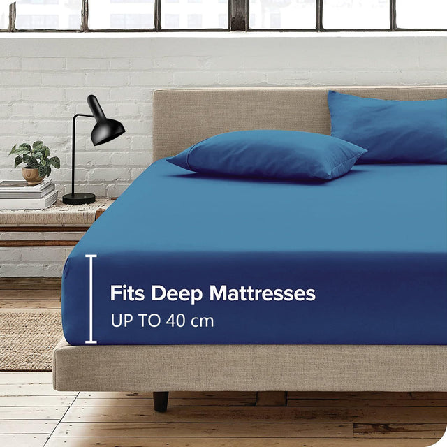 3 Piece Fitted Sheet Set- Fitted Sheet & Pillowcases -Breathable Bedding - Wrinkle, Fade, Stain Resistant- 40cm Deep Pocket Fitted Bed Sheet Set(Ocean,Queen)